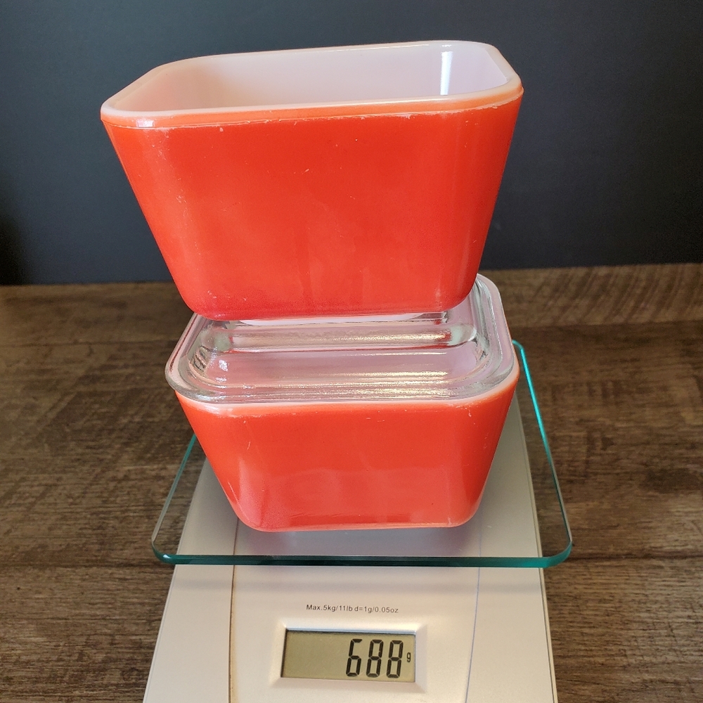 Pyrex Vintage Red / Orange Glass Bowls with Lid Refrigerator Storage - Picture 5 of 5